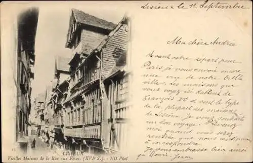 Ak Lisieux Calvados, Vieilles Maisons de la Rue aux Feves