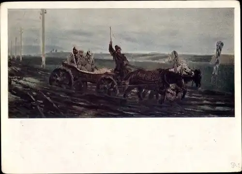 Künstler Ak Repin, I. E., Sowjetische Propaganda, Unter Bewachung, Pferdewagen