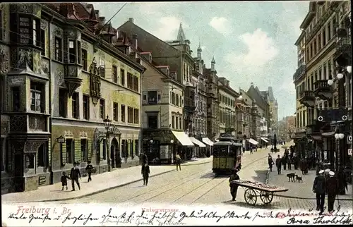 Ak Freiburg im Breisgau Baden Württemberg, Kaiserstraße, Straßenbahn