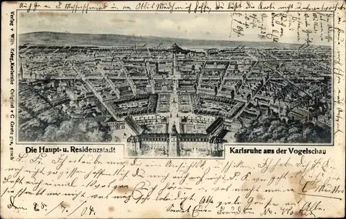 Ak Karlsruhe in Baden, Gesamtansicht, Vogelschau, Blick vom Schloss
