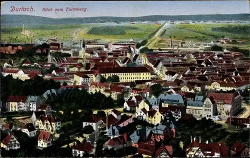 Ak Durlach Karlsruhe Baden Württemberg, Blick vom Turmberg, Vogelschau