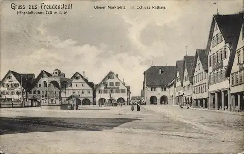 Ak Freudenstadt im Nordschwarzwald, Oberer Marktplatz, Rathaus