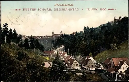 Ak Freudenstadt im Nordschwarzwald, Teilansicht, 7. Schwäbischer Eisenbahntag 17.06.1906