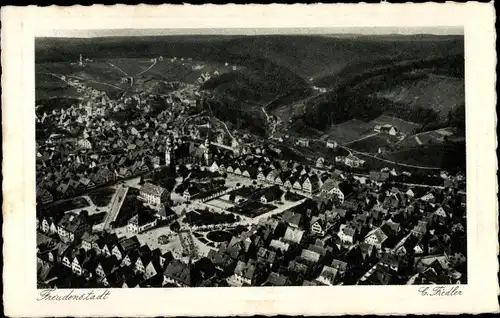 Ak Freudenstadt im Nordschwarzwald, Fliegeraufnahme aus dem Zeppelin, Fotograf C. Fiedler