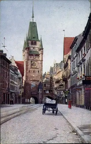 Ak Freiburg i. Breisgau, Martinstor, Geschäfte, Wagen