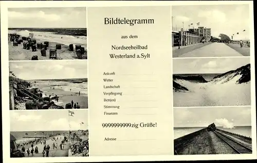 Ak Westerland auf Sylt, Strand, Dünen, Bildtelegramm, Gleise