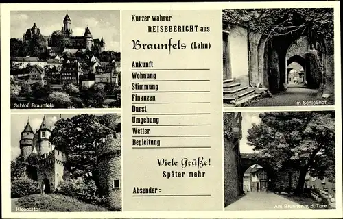 Ak Braunfels an der Lahn, Schloss, Schlosshof, Kleppertor, Am Brunnen vor dem Tore