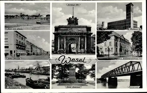 Ak Wesel am Niederrhein, Rathaus, Berliner Tor, Schill Denkmal, Kreisverwaltung