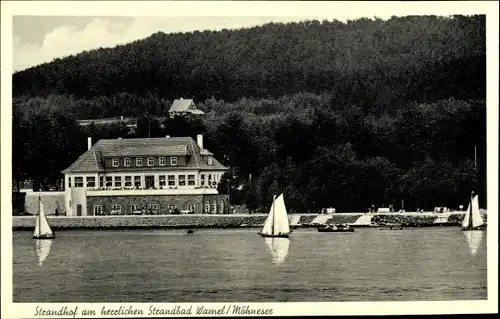 Ak Wamel Möhnesee, Hotel Strandhof Recklingloh, Segelpartie