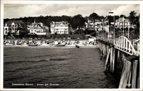 Ak Ostseebad Bansin Heringsdorf auf Usedom, Villen am Strand, Seebrücke