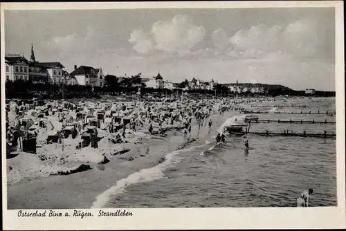 Ak Seebad Binz auf Rügen, Strand, Hotels