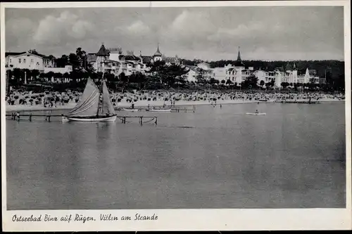 Ak Ostseebad Binz auf Rügen, Villen am Strand, Segelboot