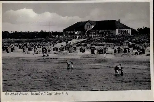 Ak Ostseebad Prerow auf dem Darß, Strand mit Café Dünenhaus