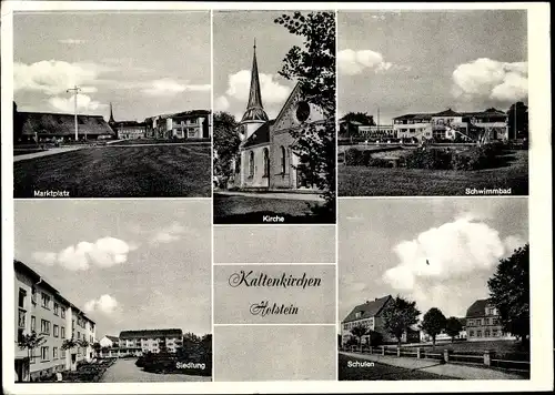 Ak Kaltenkirchen in Holstein, Kirche, Schwimmbad, Schulen, Marktplatz, Siedlung