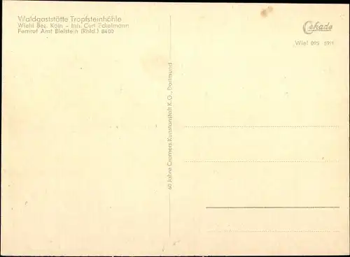 Ak Bielstein Wiehl im Oberbergischen Kreis, Waldgaststätte Tropfsteinhöhle