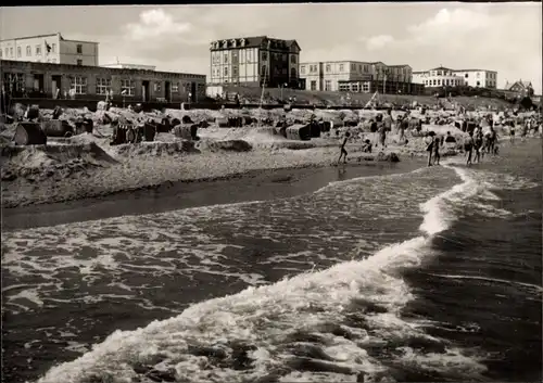 Ak Nordseebad Wangerooge in Ostfriesland, Strand bei Flut