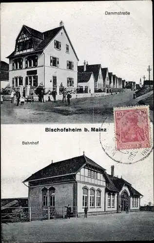 Ak Bischofsheim Mainspitze Hessen, Dammstraße, Bahnhof