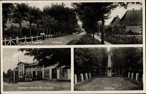 Ak Eggebek Kreis Flensburg, Dorfpartie, Kaufhaus, Ehrenmal