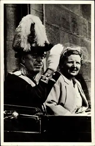 Ak Amsterdam, König Gustaaf VI Adolf von Schweden mit Königin Juliana der Niederlande, 1955