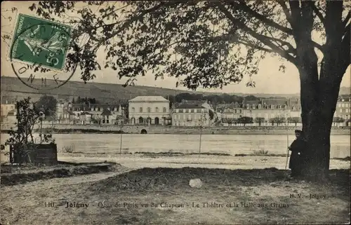 Ak Joigny Yonne, Le Theatre, La Halle aux Grains, Quai de Paris