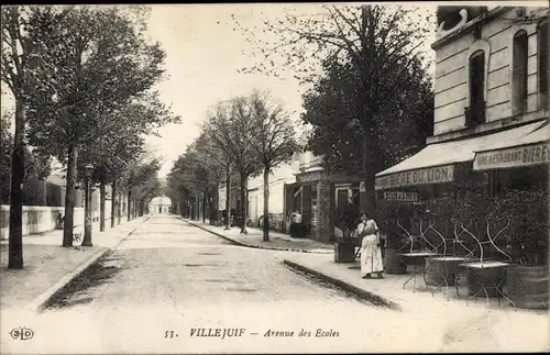 Ak Villejuif Val de Marne, Avenue des Ecoles, Restaurant Biere du Lion