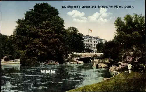 Ak Dublin Irland, St. Stephen's Green and Shelbourne Hotel