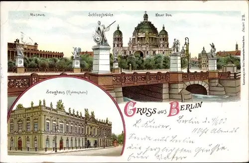 Litho Berlin Mitte, Museum, Schlossbrücke, Neuer Dom, Zeughaus, Ruhmeshalle