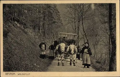 Ak Beuron an der Donau Württemberg, Waldidylle, Rinderfuhrwerk