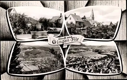 Ak Gingen an der Fils, Gesamtansicht, Kirche, Brunnen