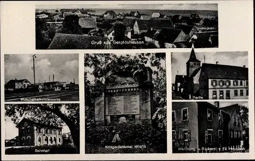 Ak Geroldshausen Unterfranken, Muschelkalksteinwerke, Bahnhof, Handlung Heunisch, Kriegerdenkmal