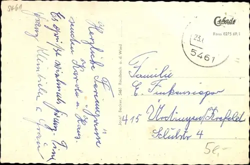 Ak Roßbach Rossbach an der Wied, Panorama, Dorf, Strandbad, Wiedbrücke