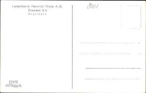 Ak Dresden Neustadt, Kegelbahn, Lederfabrik Heinrich Thiele A.-G.