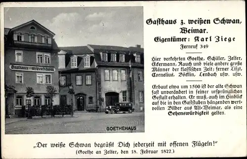 Ak Weimar in Thüringen, Gasthaus zum Weißen Schwan, Außenansicht