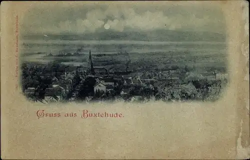 Mondschein Ak Buxtehude in Niedersachsen, Übersicht bei Nacht