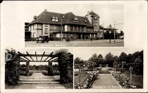 Ak Meiderich Duisburg im Ruhrgebiet, Bahnhof, Front, Rosengarten