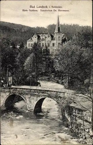 Ak Lądek Zdrój Bad Landeck Schlesien, Biele Schloss, Sanatorium Dr. Herrmann