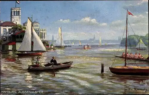 Künstler Ak v. Kamptz, F., Hamburg Nord Uhlenhorst, Boote auf der Alster, Fährhaus, Tuck No. 609 B