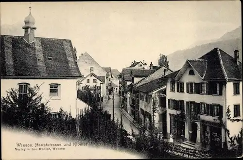 Ak Weesen Kanton Sankt Gallen, Hauptstraße, Kloster