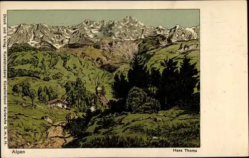 Künstler Ak Thoma, Hans, Alpen, Landschaft, Kapelle