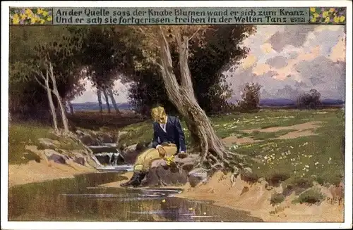 Lied Künstler Ak Hey, Paul, Volksliederkarte Nr. 94, An der Quelle saß der Knabe