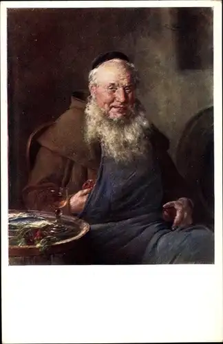 Künstler Ak Nowak, E., Geistlicher mit Weinglas, Mönch