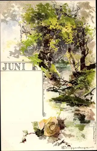 Künstler Litho Guggenberger, Thomas, Allegorie Juni, Landschaft, Rose