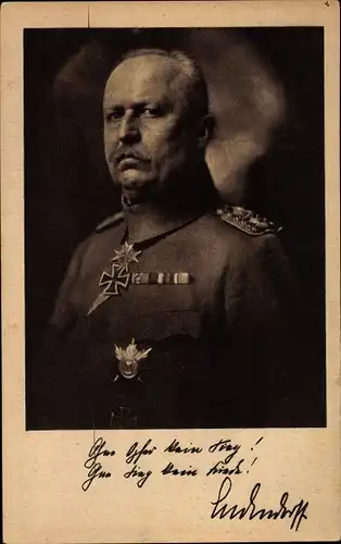 Ak General Erich Friedrich Wilhelm Ludendorff, Ohne Opfer kein Sieg, Ludendorff Spende, Orden