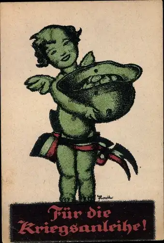 Künstler Ak Für die Kriegsanleihe, Engel, Stahlhelm