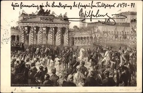 Künstler Ak Camphausen, Berlin Mitte, Einzug der Truppen, Brandenburger Tor, Rotes Kreuz