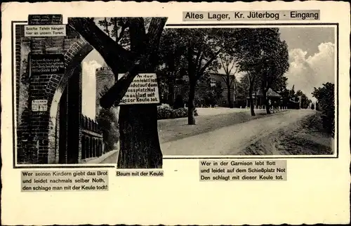 Ak Altes Lager bei Jüterbog in Brandenburg, Baum mit der Keule, Lagereingang