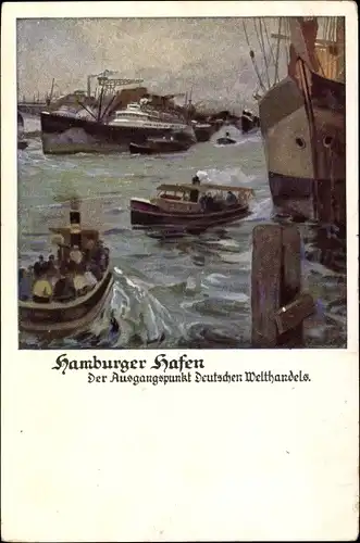 Künstler Ak Hamburg, Hafen, Dampfer