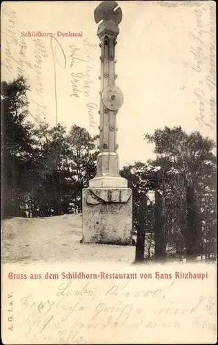 Ak Berlin Wilmersdorf Grunewald Schildhorn, Schildhorn Denkmal bei Restaurant von Hans Ritzhaupt
