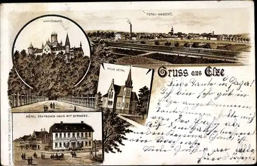 Litho Elze Niedersachsen, Totalansicht, Marienburg, Villa Kern, Hotel Deutsches Haus