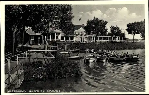 Ak Bad Dürrheim im Schwarzwald, Höhensolbad, Strandkaffee am Salinensee, Boote, Steg